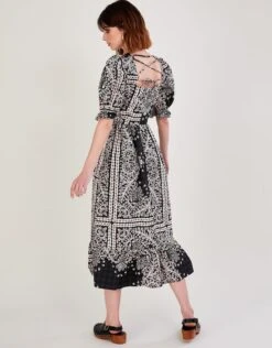 MONSOON Scarf Print Poplin Midi Dress Black -Amour Fashion 23 34114201 3