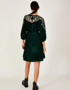 MONSOON Velvet Embroidered Paisley Paget Dress Green -Amour Fashion 23 34120207 3