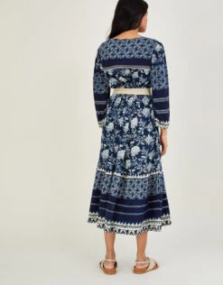 MONSOON Floral Print Jersey Dress In Sustainable Cotton Blue -Amour Fashion 23 34154361 3
