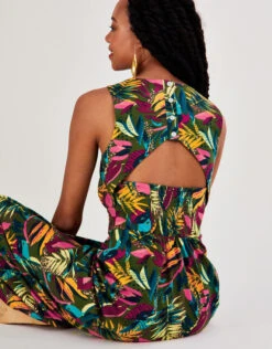 MONSOON Cut-Out Back Palm Jersey Dress Green -Amour Fashion 23 34156399 3