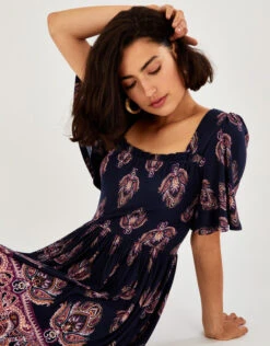 MONSOON Angel Sleeve Jersey Short Dress Blue -Amour Fashion 23 34165661 2