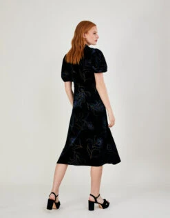 MONSOON Fleur Feather Print Velvet Midi Dress Black -Amour Fashion 23 34170001 3
