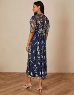 MONSOON Ginny Embroidered Midi Dress In Recycled Polyester Blue -Amour Fashion 23 34315961 3