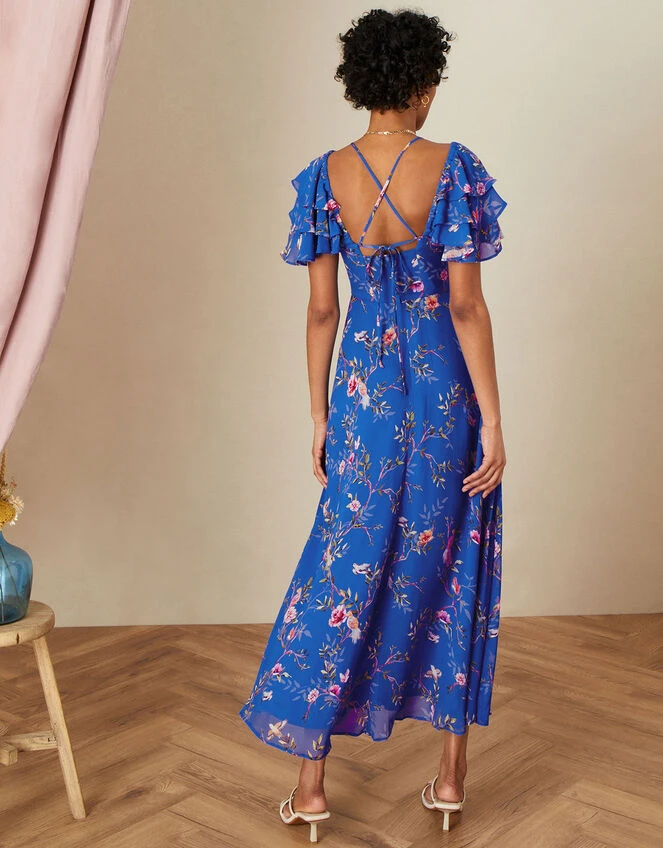 MONSOON Berrie Midi Dress In Sustainable Viscose Blue 5 MONSOON Berrie Midi Dress In Sustainable Viscose Blue - Image 3