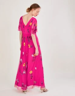 MONSOON Faye Embellished Maxi Dress In Recycled Polyester Pink -Amour Fashion 23 34320710 3