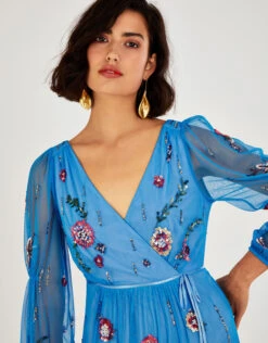 MONSOON Hattie Embellished Wrap Dress Blue -Amour Fashion 23 34342102 2