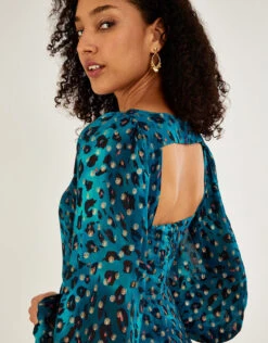 MONSOON Leonella Animal Print Midi Dress In Sustainable Viscose Teal -Amour Fashion 23 34343679 3