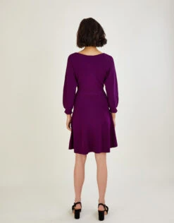 MONSOON Pleat Cuff Short Knit Dress Purple -Amour Fashion 23 34631571 3