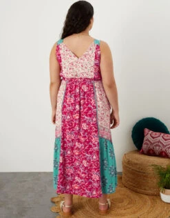 MONSOON Tile Print V-Neck Maxi Dress Pink -Amour Fashion 23 34728110 3