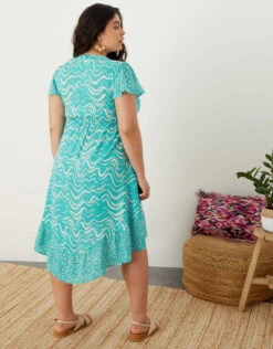 MONSOON Wrap Wave Print Midi Dress In LENZING™ ECOVERO™ Green -Amour Fashion 23 34734707 3