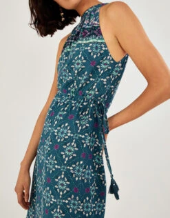 MONSOON Geometric Tile Print Halter Maxi Dress Teal -Amour Fashion 23 34736179 2