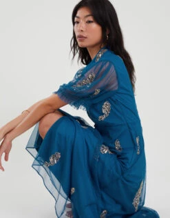 MONSOON Melissa Feather Embellished Shirt Dress Blue 8 MONSOON Melissa Feather Embellished Shirt Dress Blue -Amour Fashion 23 44119289 3