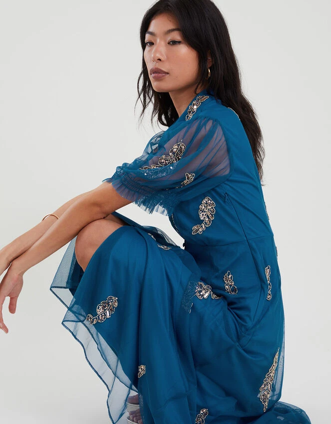 MONSOON Melissa Feather Embellished Shirt Dress Blue 5 MONSOON Melissa Feather Embellished Shirt Dress Blue - Image 3