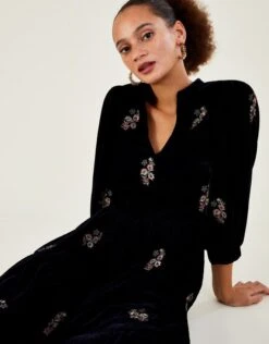 MONSOON Amber Embroidered Tiered Velvet Dress Blue -Amour Fashion 23 45054054 3