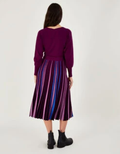 MONSOON Slash Neck Pleated Skirt Dress With LENZING™ ECOVERO™ Purple -Amour Fashion 23 45129904 3