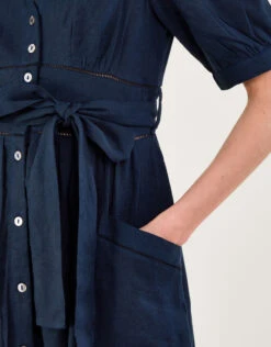 MONSOON Cutwork Detail Tiered Dress In Linen Blend Blue -Amour Fashion 23 54009561 2