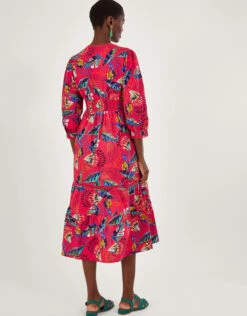 MONSOON Flavia Feather Print Midi Dress Red -Amour Fashion 23 54010209 3