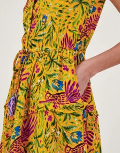 MONSOON Floral And Palm Print Dress In LENZING™ ECOVERO™ Yellow -Amour Fashion 23 54020514 2
