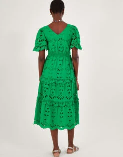 MONSOON V-Neck Tiered Broderie Dress Green -Amour Fashion 23 54024107 3