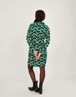 MONSOON Geometric Print Wrap Tie Side Jersey Dress Green -Amour Fashion 23 54067307 3