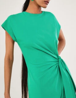 MONSOON Short Sleeve Side Knot Midi Jersey Dress With Sustainable Cotton Green -Amour Fashion 23 54069707 2