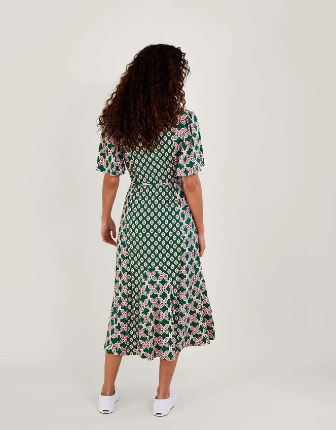 MONSOON Contrast Geometric Print Wrap Midi Dress Green 5 MONSOON Contrast Geometric Print Wrap Midi Dress Green - Image 3