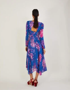 MONSOON Evanah Floral Hanky Hem Dress In Sustainable Viscose Blue -Amour Fashion 23 54078102 3