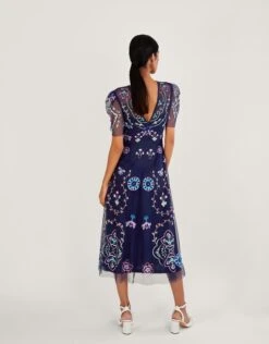 MONSOON Leor Embroidered Midi Dress In Recycled Polyester Blue -Amour Fashion 23 54083961 3