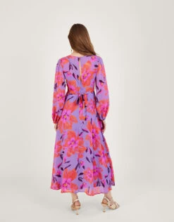 MONSOON Lillith Floral Print Dress In Sustainable Viscose Purple -Amour Fashion 23 54084894 3