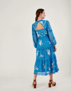MONSOON Belle Tiered Dress In Recycled Polyester Blue -Amour Fashion 23 54085602 3
