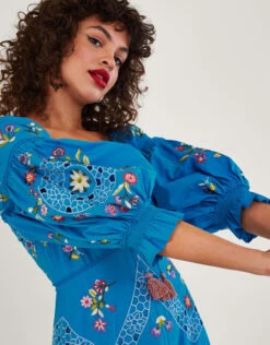 MONSOON Tina Embroidered Knee-Length Dress Blue -Amour Fashion 23 54086802 2