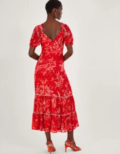 MONSOON Arielle Tiered Print Dress With Sustainable Viscose Red -Amour Fashion 23 54088609 3