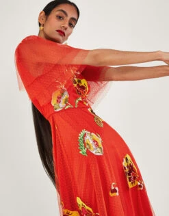 MONSOON Claudia Embellished Midi Dress Red -Amour Fashion 23 54088909 2