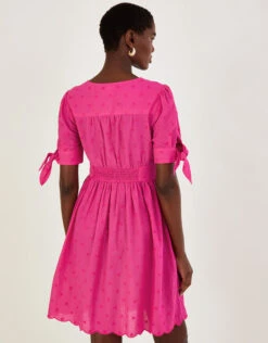 MONSOON Embroidered Dobby Dress In Sustainable Cotton Pink -Amour Fashion 23 54143010 3