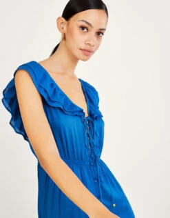 MONSOON Frill Collar Plain Midi Dress In LENZING™ ECOVERO™ Blue -Amour Fashion 23 54145332 2