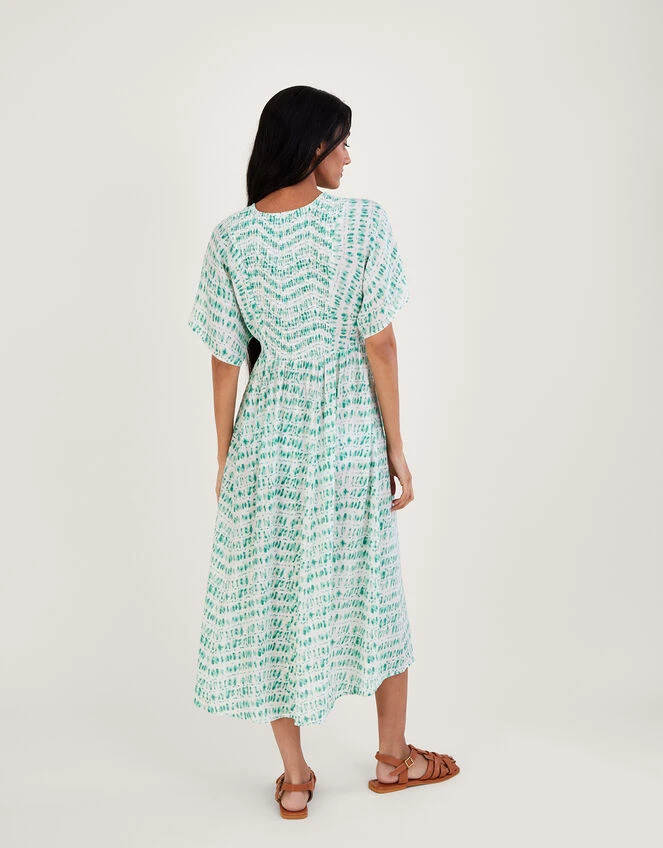 MONSOON Tie Dye Print Shirred Bodice Kaftan Dress Blue 5 MONSOON Tie Dye Print Shirred Bodice Kaftan Dress Blue - Image 3