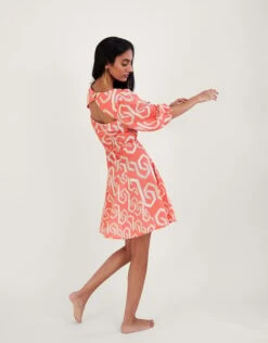 MONSOON Geometric Print Cut-Out Back Short Dress Orange -Amour Fashion 23 54151015 3
