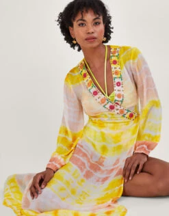 MONSOON Premium Tie Dye Maxi Kaftan Dress Yellow 12 MONSOON Premium Tie Dye Maxi Kaftan Dress Yellow -Amour Fashion 23 54153814 2