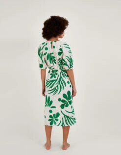 MONSOON Abstract Palm Print Tie Front Midi Dress Green -Amour Fashion 23 54154907 3