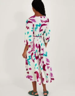 MONSOON Abstract Brushstroke Print Shirred Midi Dress In Sustainable Cotton Ivory -Amour Fashion 23 54162746 3