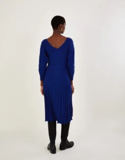 MONSOON Inverted Rib Slash Neck Dress With LENZING™ ECOVERO™ Blue -Amour Fashion 23 54173432 3