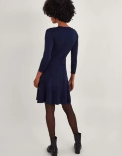 MONSOON Button Detail Ribbed Fit And Flare Dress With Recycled Polyester Blue -Amour Fashion 23 54179361 3