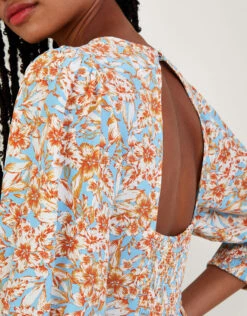 MONSOON Keava Floral Print Tea Dress In Sustainable Viscose Blue -Amour Fashion 23 54279802 3