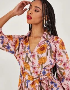 MONSOON Leilah Shirt Dress In Linen Blend Pink -Amour Fashion 23 54280121 2