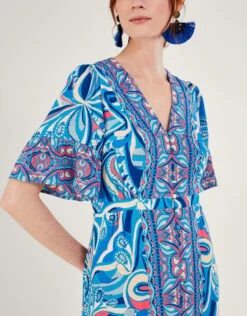 MONSOON Raegan Contrast Print Dress With LENZING™ ECOVERO™ Blue -Amour Fashion 23 54280302 2