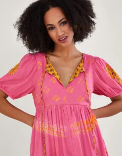 MONSOON Bandhani Dye Print Contrast Lining Dress In LENZING™ ECOVERO™ Orange -Amour Fashion 23 54281634 2