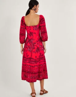 MONSOON Paola Palm Print Dress With LENZING™ ECOVERO™ Red -Amour Fashion 23 54282709 3