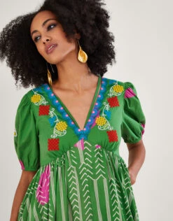 MONSOON Embroidered Chevron Artisanal Dress Green -Amour Fashion 23 54283707 2