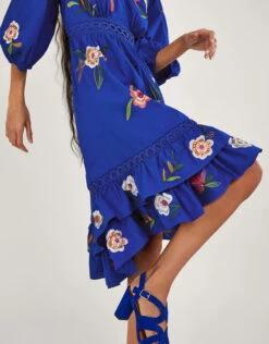 MONSOON Ellie Embroidered Tiered Hem Dress Blue -Amour Fashion 23 54286332 2