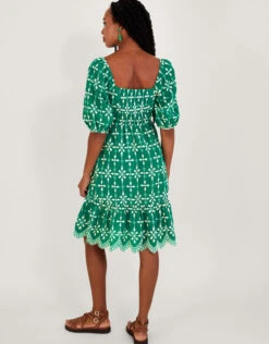 MONSOON Embroidered Puff Sleeve Short Dress In Sustainable Cotton Green -Amour Fashion 23 54287007 3